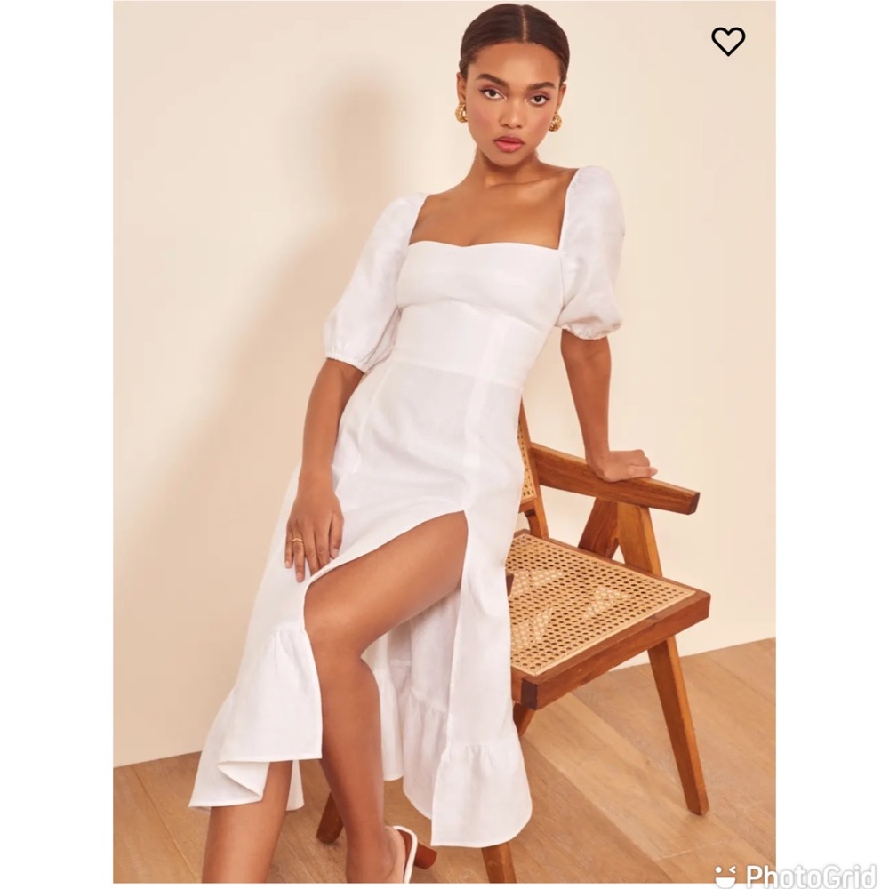 NEW Reformation Belgium Linen Dress in White Size 6